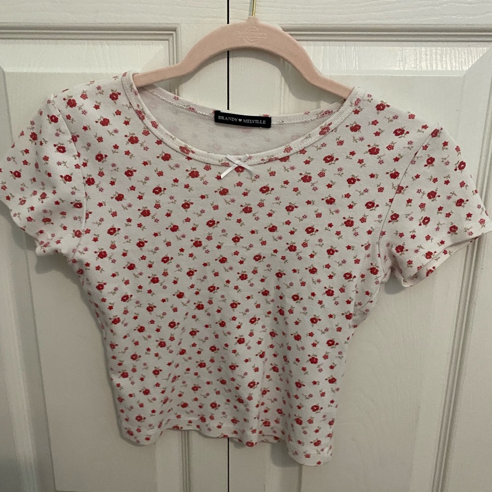 Brandy Melville red and white floral top